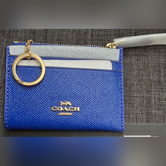 Coach Mini Skinny ID Card Case Blue Leather ID Window Unisex - Picture 6 of 7
